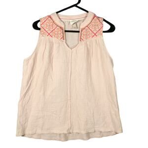 Knox Rose Womens Blouse Peach Pink Sleeveless Embroidered V Neck Tank XS